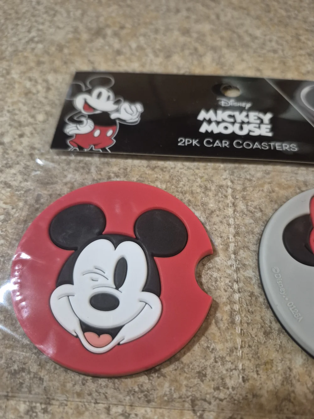 Disney Mickey & Minnie Mouse 2-Pack Car Coasters - Red & Gray New In PLASTIC